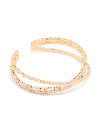 Gold Cubic Zirconia Rectangular Wrap Wrist Cuff