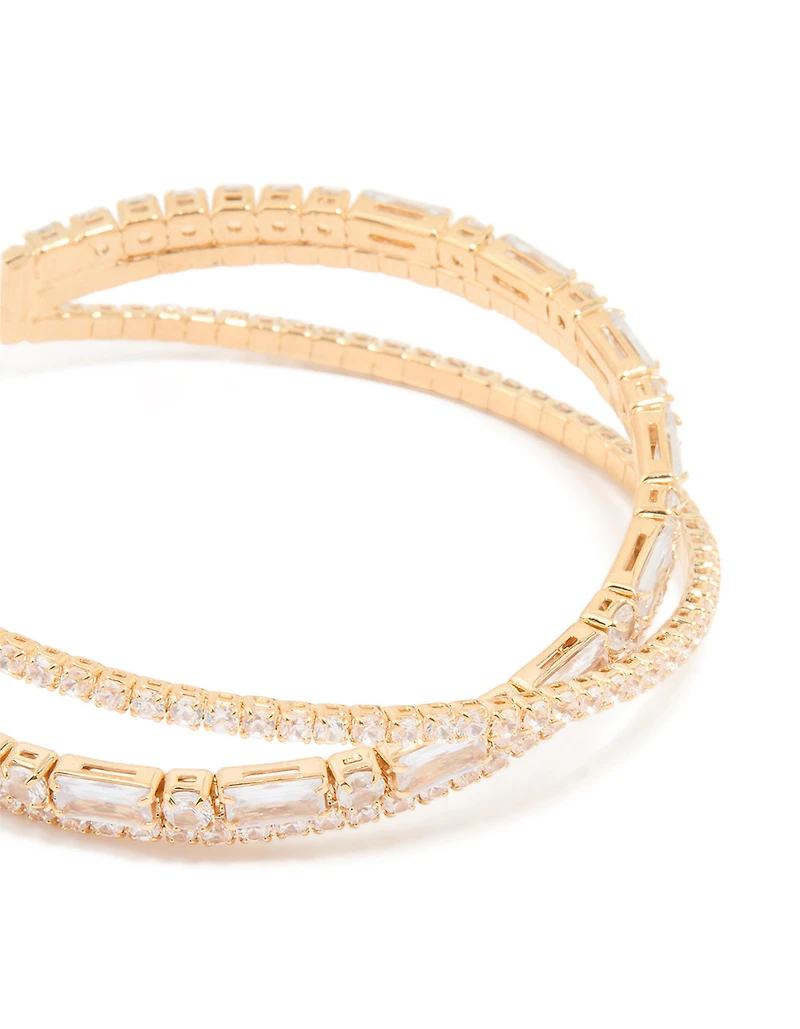 Gold Cubic Zirconia Rectangular Wrap Wrist Cuff
