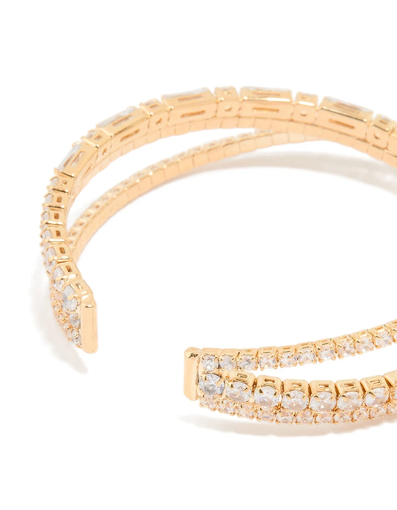 Gold Cubic Zirconia Rectangular Wrap Wrist Cuff