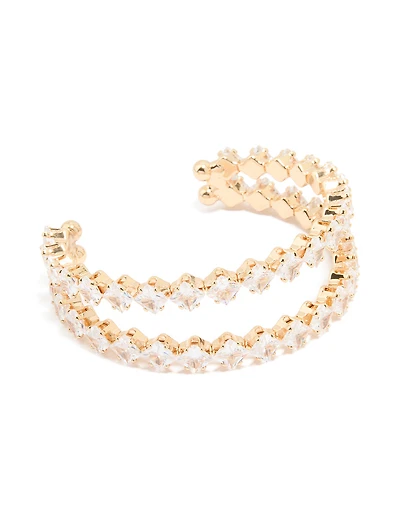 Gold Cubic Zirconia Open Large Square Wrist Cuff