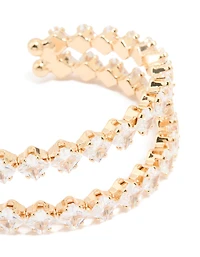 Gold Cubic Zirconia Open Large Square Wrist Cuff