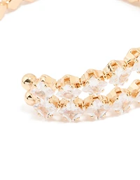 Gold Cubic Zirconia Open Large Square Wrist Cuff