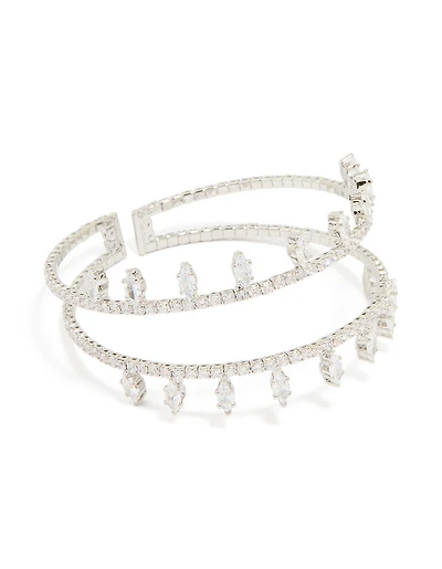 Silver Cubic Zirconia Princess Cut Marquise Wrist Cuff