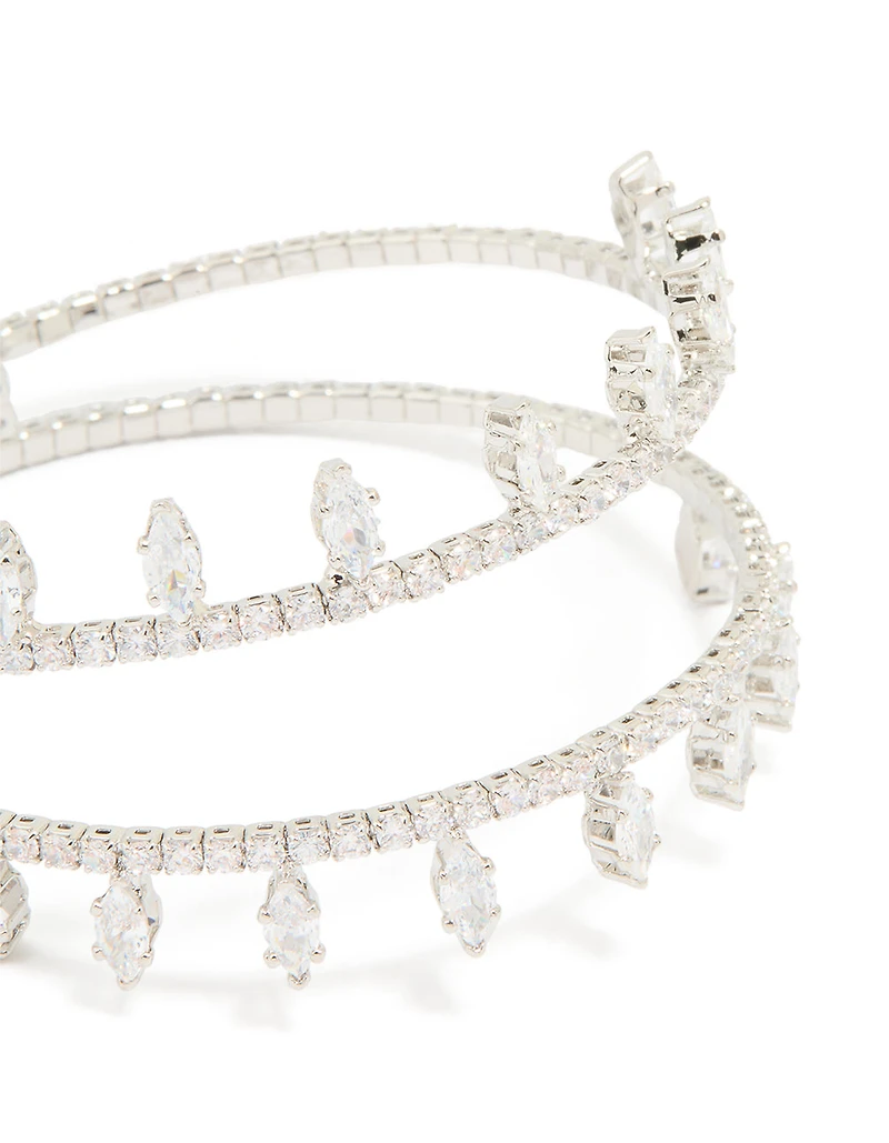 Silver Cubic Zirconia Princess Cut Marquise Wrist Cuff