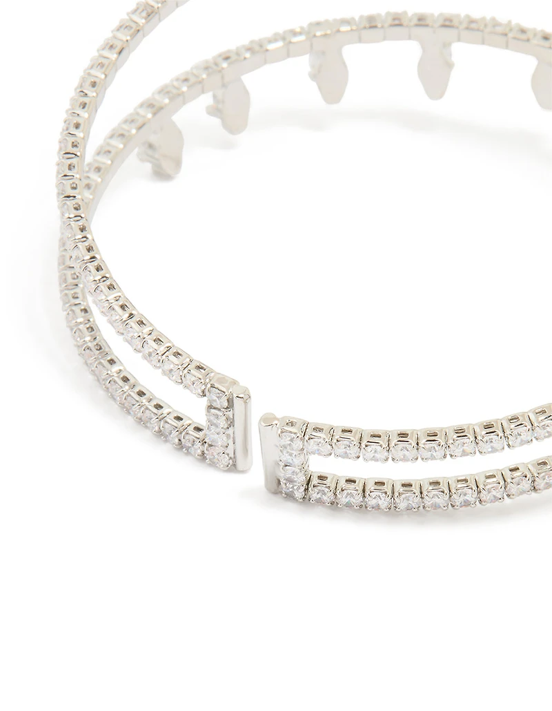 Silver Cubic Zirconia Princess Cut Marquise Wrist Cuff
