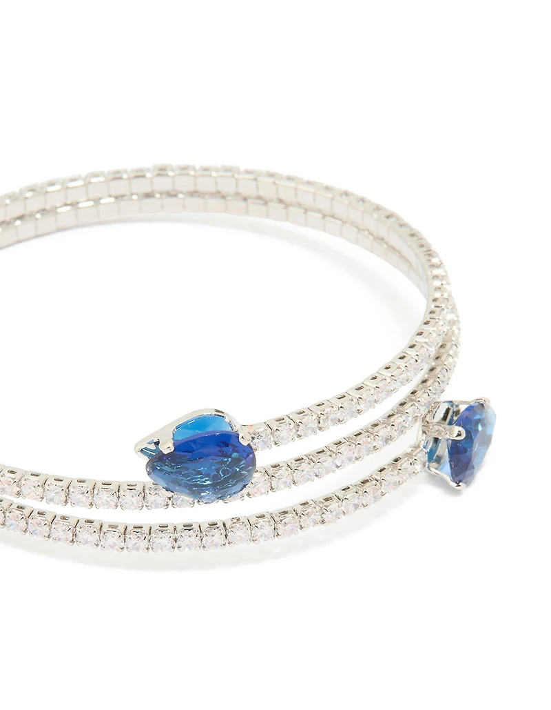 Silver Blue Cubic Zirconia Wrap Wrist Cuff