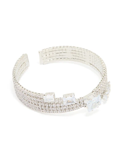 Silver Cubic Zirconia Large Square Wrist Cuff