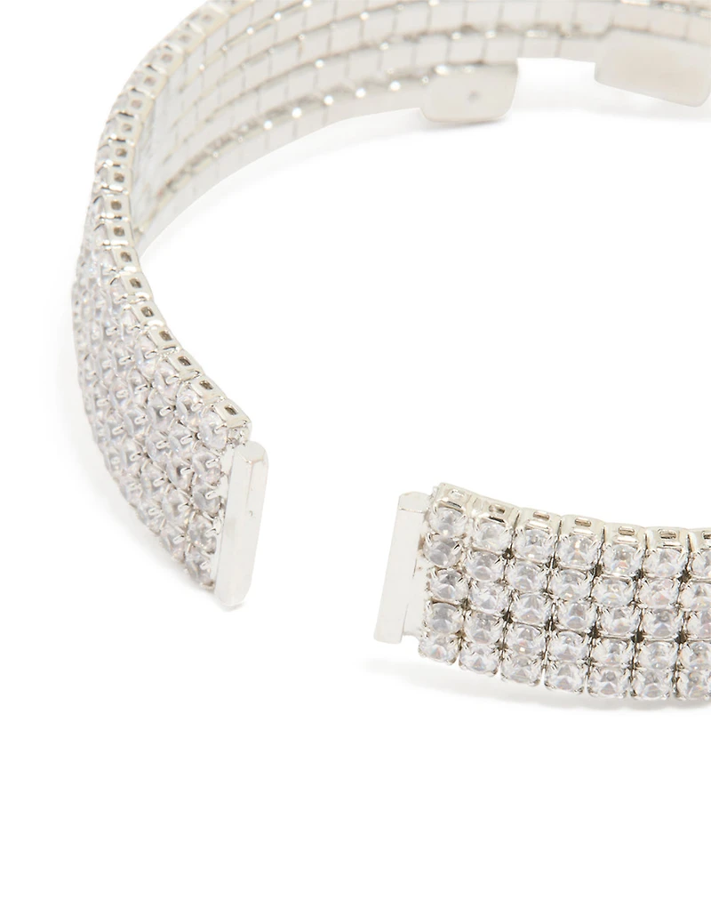 Silver Cubic Zirconia Large Square Wrist Cuff