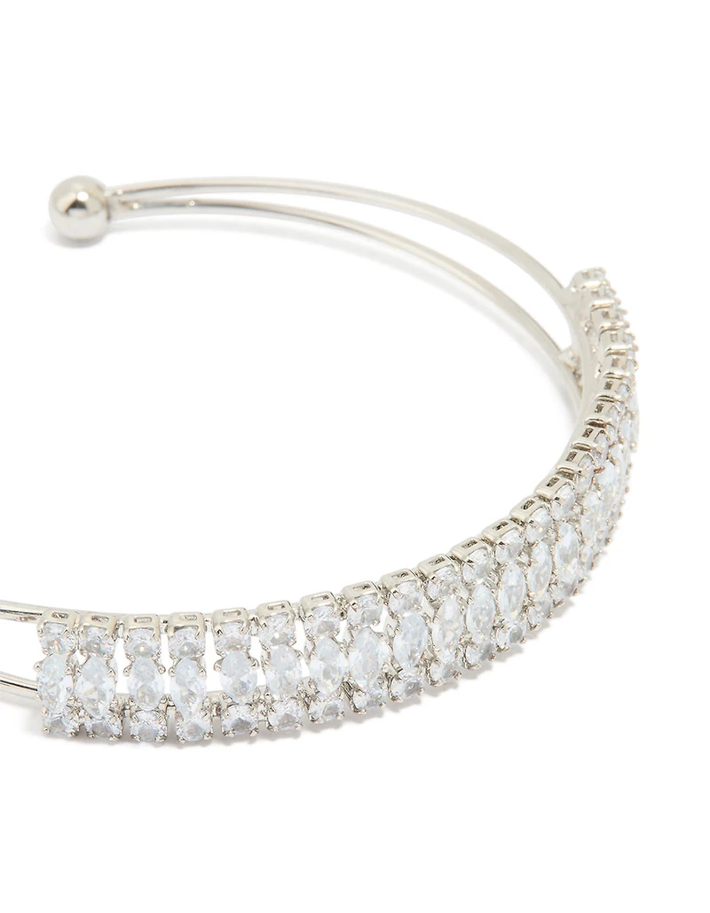 Silver Cubic Zirconia Marquise Wrist Cuff