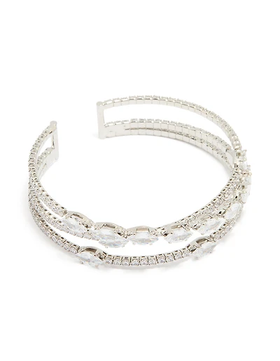 Silver Cubic Zirconia Layered Marquise Wrist Cuff