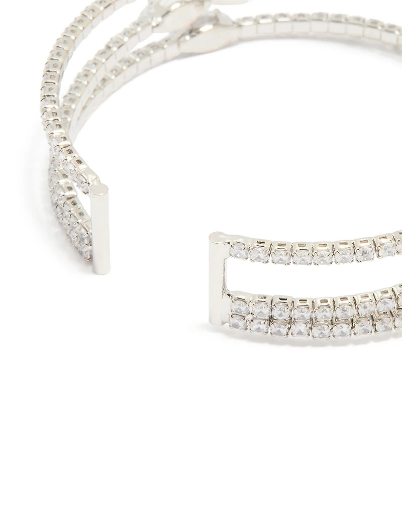 Silver Cubic Zirconia Layered Marquise Wrist Cuff