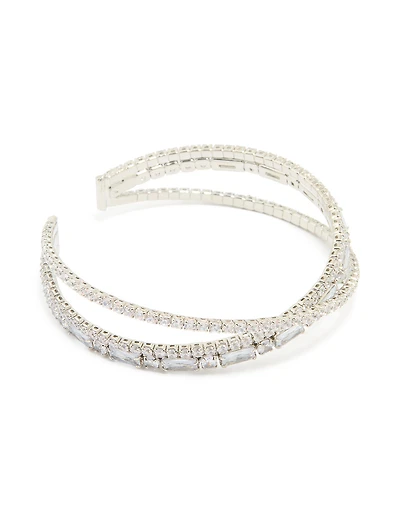 Silver Cubic Zirconia Rectangular Wrap Wrist Cuff