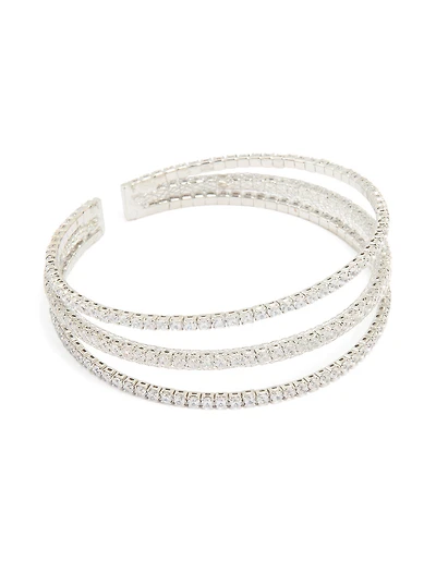 Silver Cubic Zirconia Mini Triple Row Wrist Cuff