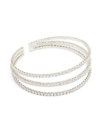 Silver Cubic Zirconia Mini Triple Row Wrist Cuff
