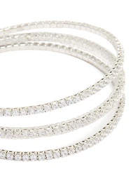 Silver Cubic Zirconia Mini Triple Row Wrist Cuff