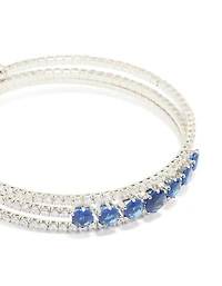 Silver Blue Cubic Zirconia Triple Row Circle Wrist Cuff