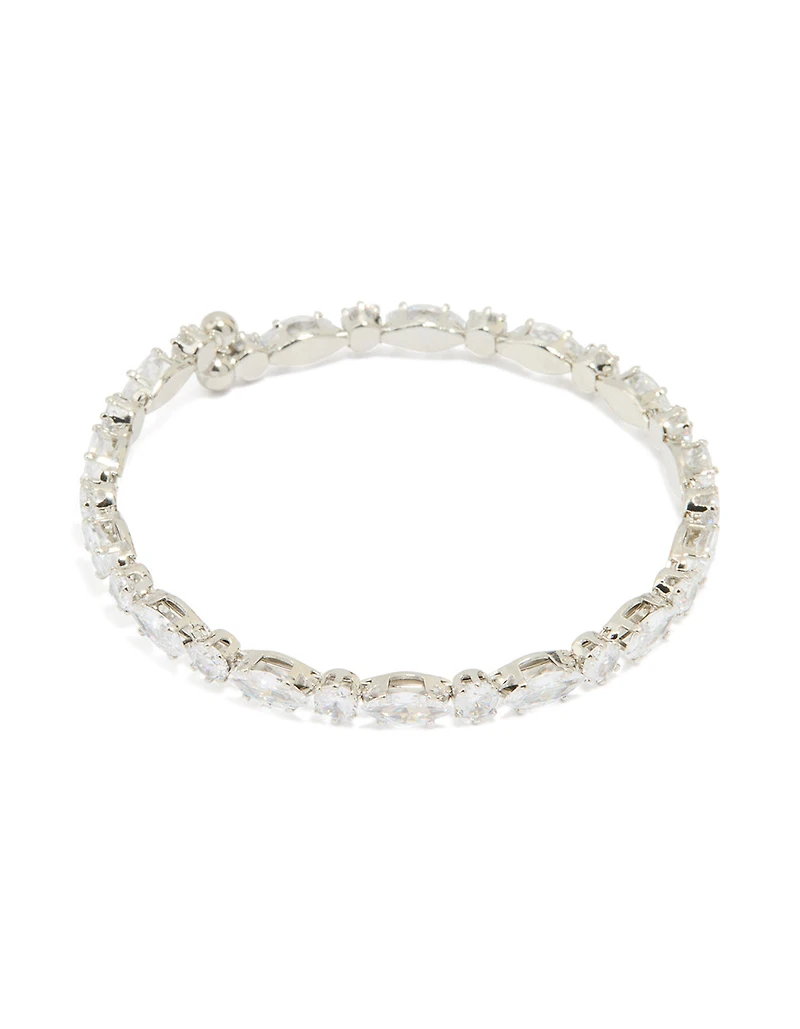 Silver Cubic Zirconia Mixed Stone Wrist Cuff