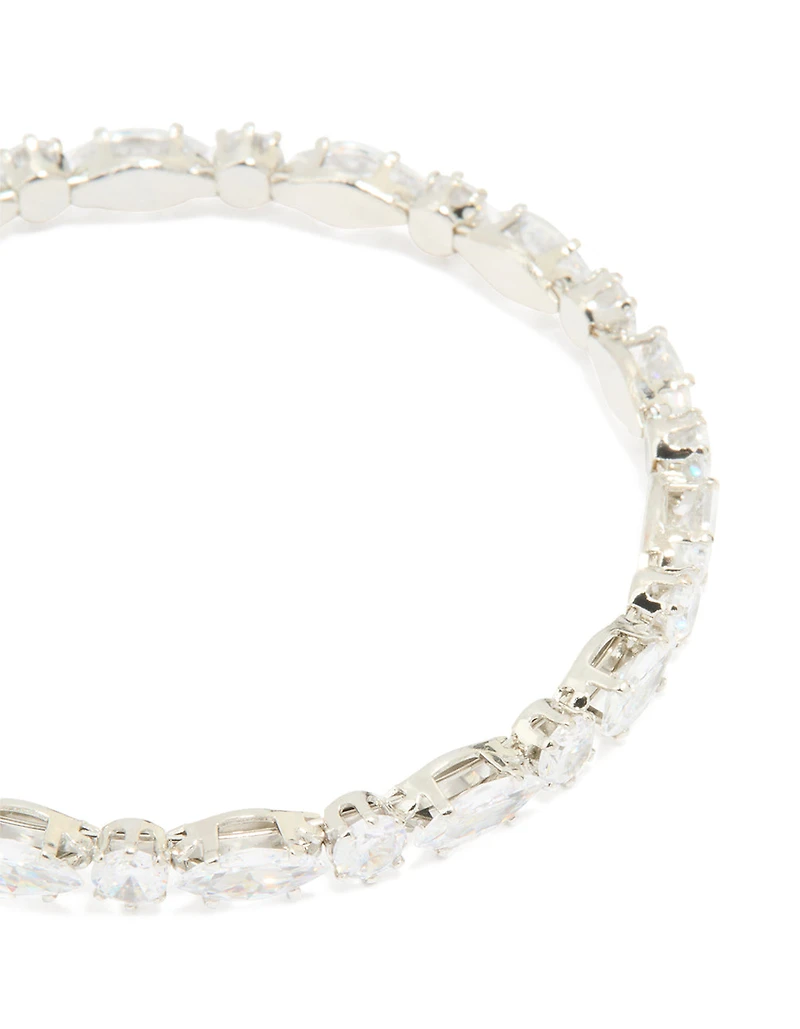 Silver Cubic Zirconia Mixed Stone Wrist Cuff