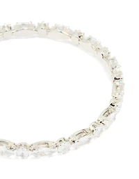 Silver Cubic Zirconia Mixed Stone Wrist Cuff