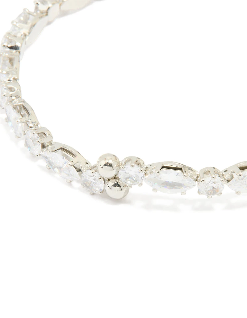 Silver Cubic Zirconia Mixed Stone Wrist Cuff