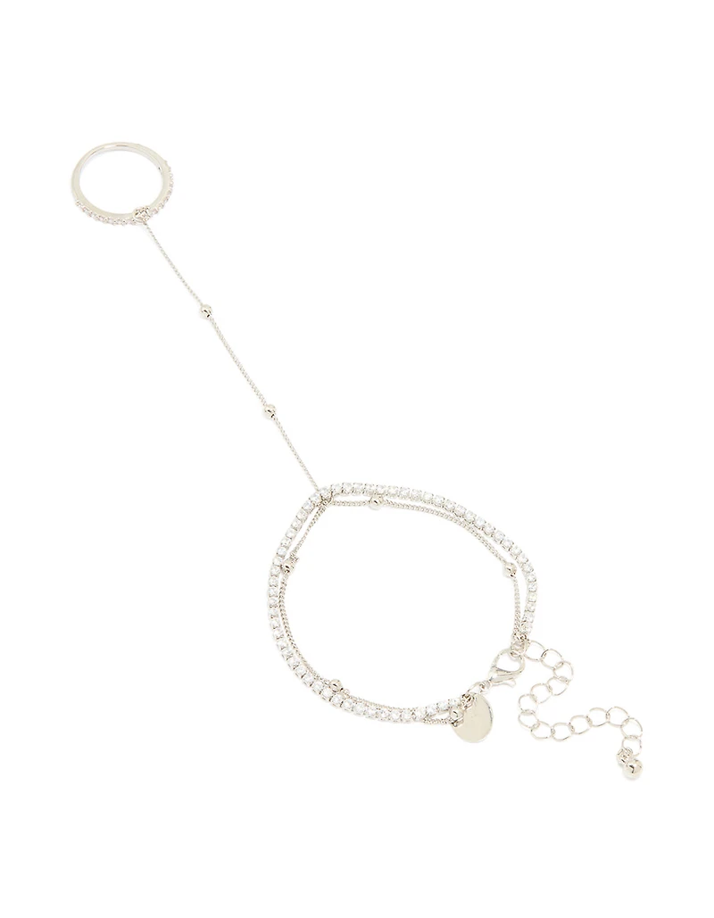 Silver Cubic Zirconia Dainty Layered Hand Chain