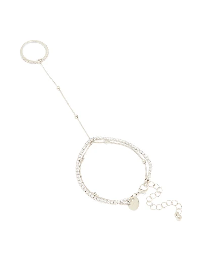 Silver Cubic Zirconia Dainty Layered Hand Chain