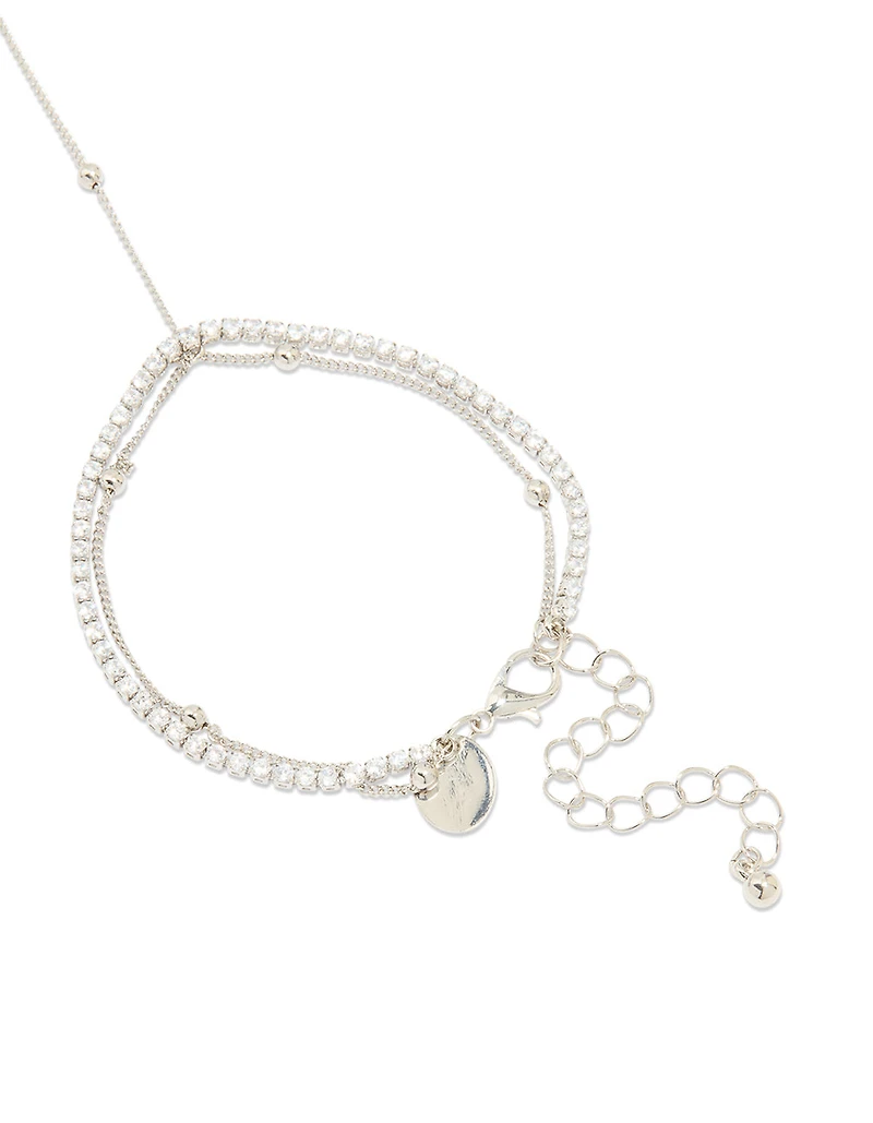 Silver Cubic Zirconia Dainty Layered Hand Chain