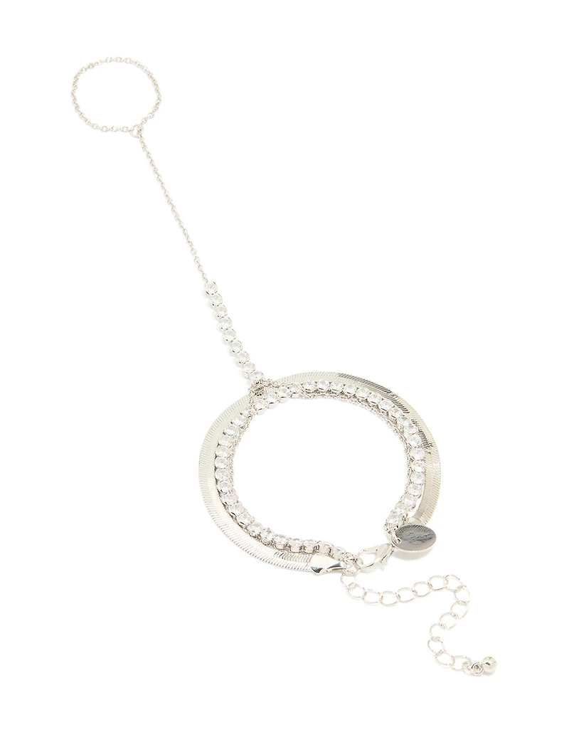 Silver Cubic Zirconia Snake Chain Hand Chain