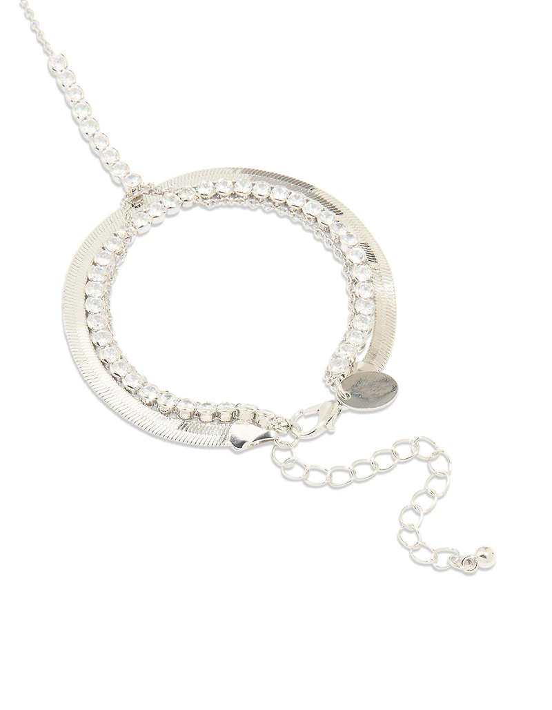 Silver Cubic Zirconia Snake Chain Hand Chain