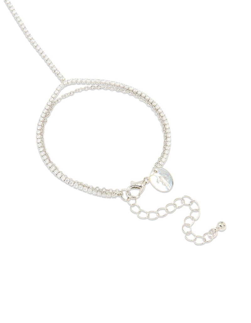 Silver Cubic Zirconia Dainty Tennis Hand Chain