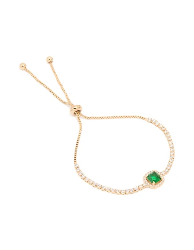 Gold Green Cubic Zirconia Square Halo Toggle Bracelet