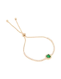 Gold Green Cubic Zirconia Square Halo Toggle Bracelet