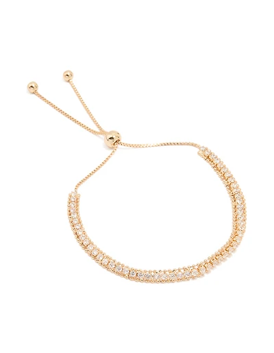 Gold Cubic Zirconia Mini Marquise Toggle Bracelet