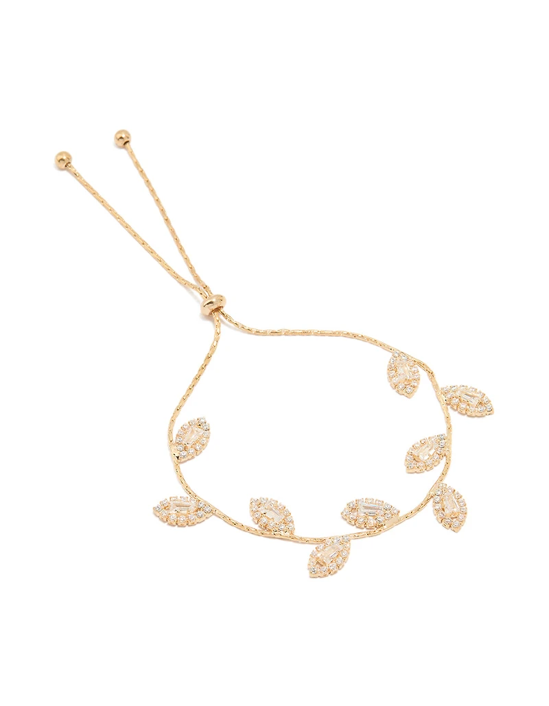 Gold Cubic Zirconia Multi Leaf Toggle Bracelet