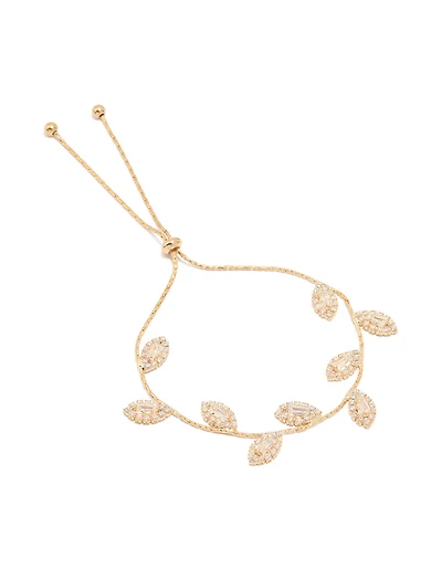Gold Cubic Zirconia Multi Leaf Toggle Bracelet