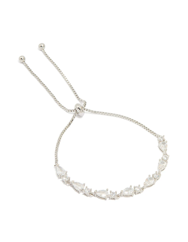 Silver Cubic Zirconia Marquise Toggle Bracelet