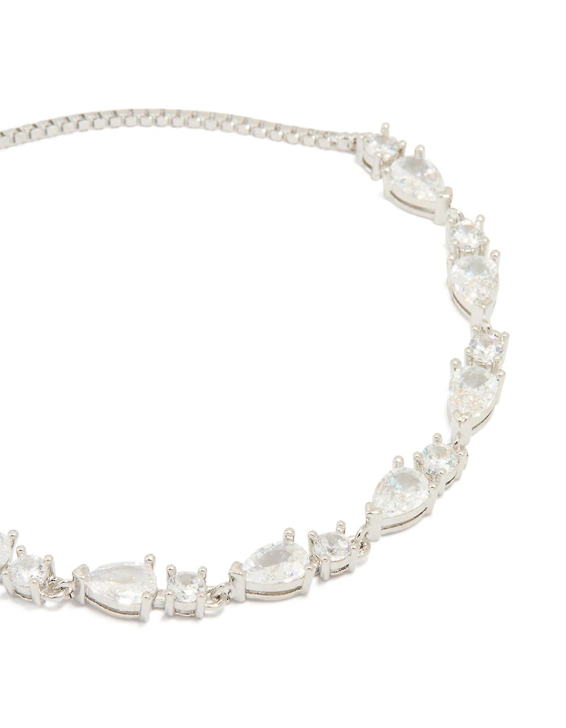 Silver Cubic Zirconia Marquise Toggle Bracelet