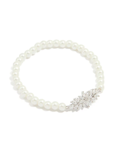 Silver Cubic Zirconia Center Flower Stretch Bracelet