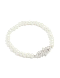 Silver Cubic Zirconia Center Flower Stretch Bracelet