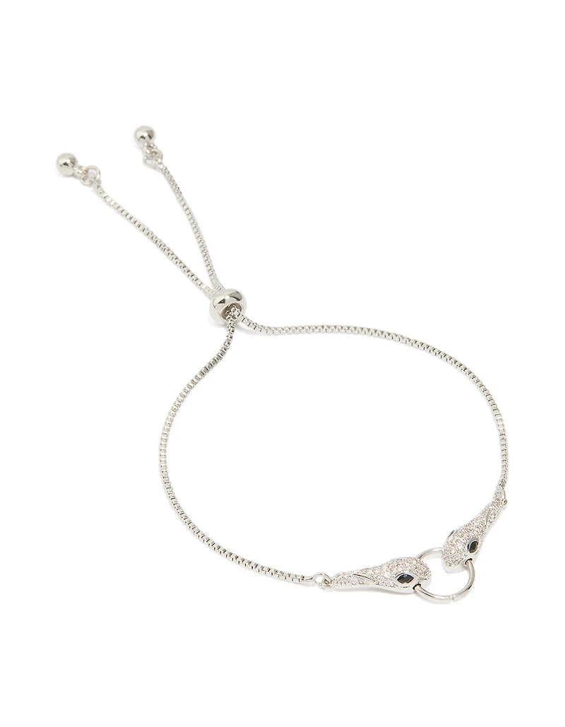 Silver Cubic Zirconia Double Snake Toggle Bracelet