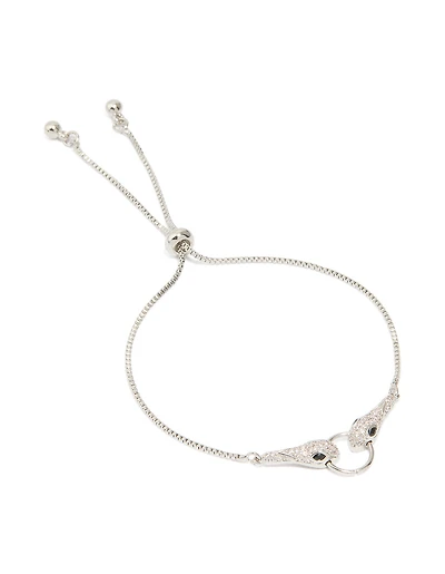 Silver Cubic Zirconia Double Snake Toggle Bracelet