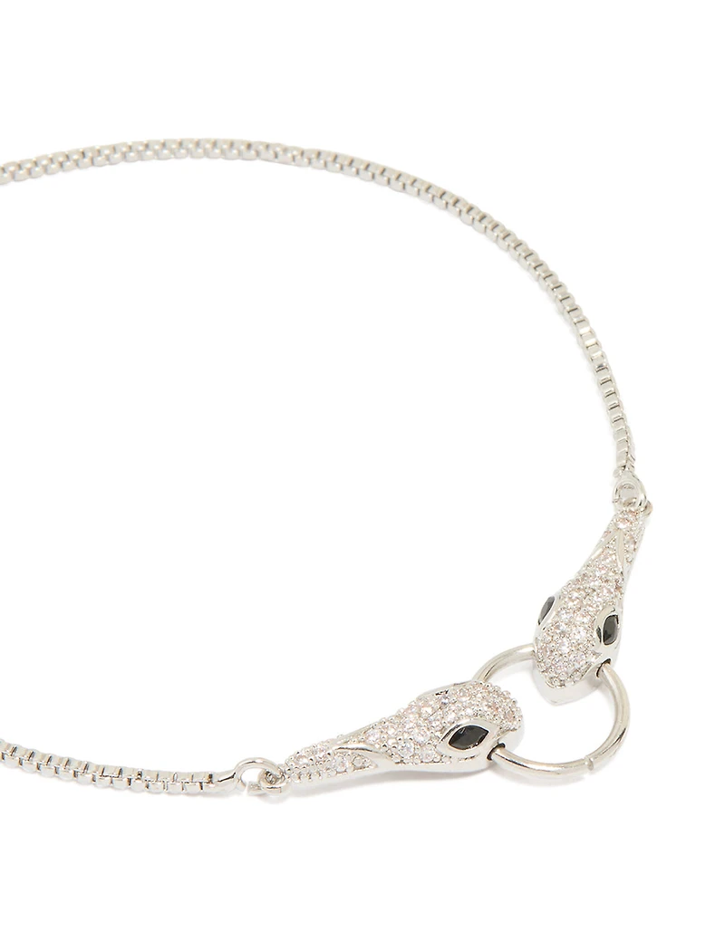 Silver Cubic Zirconia Double Snake Toggle Bracelet
