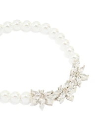 Lovely Cubic Zirconia Pearl Flower Stretch Bracelet
