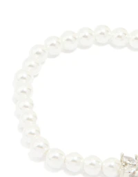 Lovely Cubic Zirconia Pearl Flower Stretch Bracelet