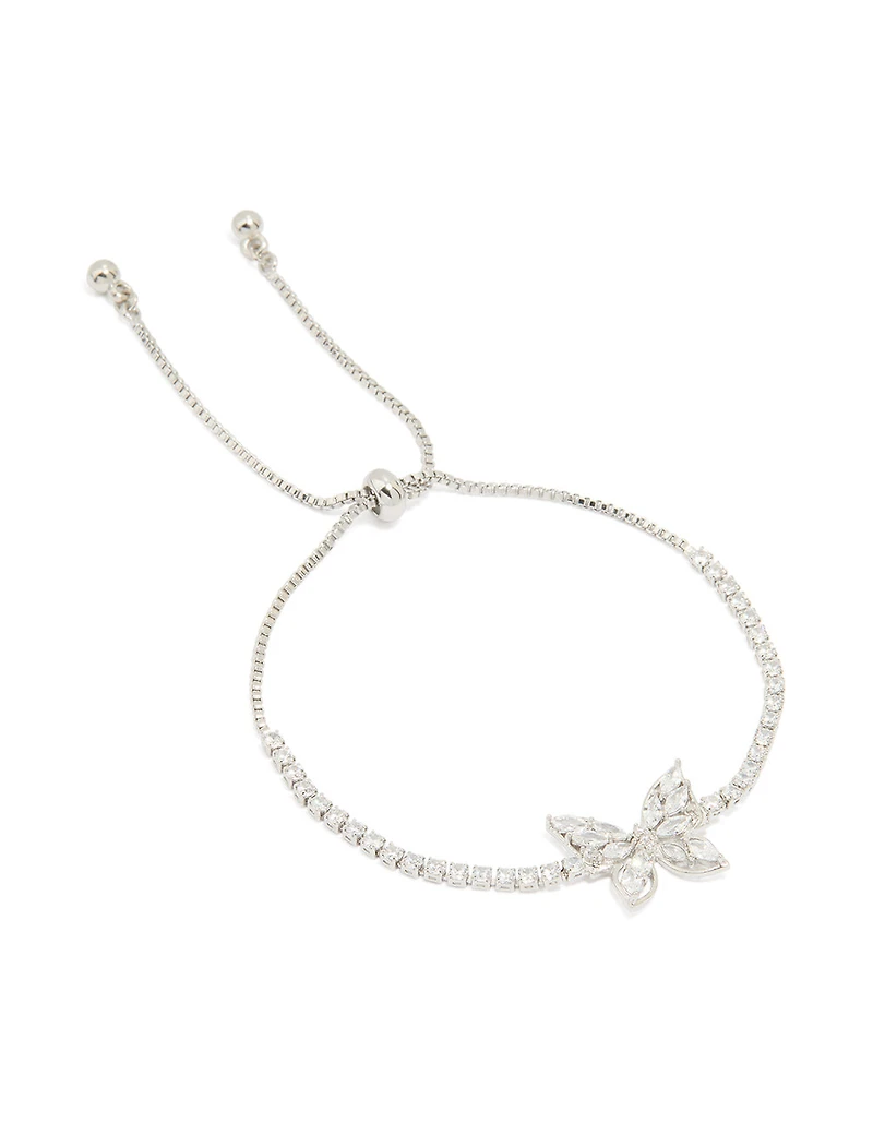 Silver Cubic Zirconia Butterfly Toggle Bracelet