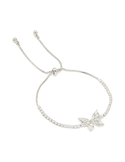Silver Cubic Zirconia Butterfly Toggle Bracelet