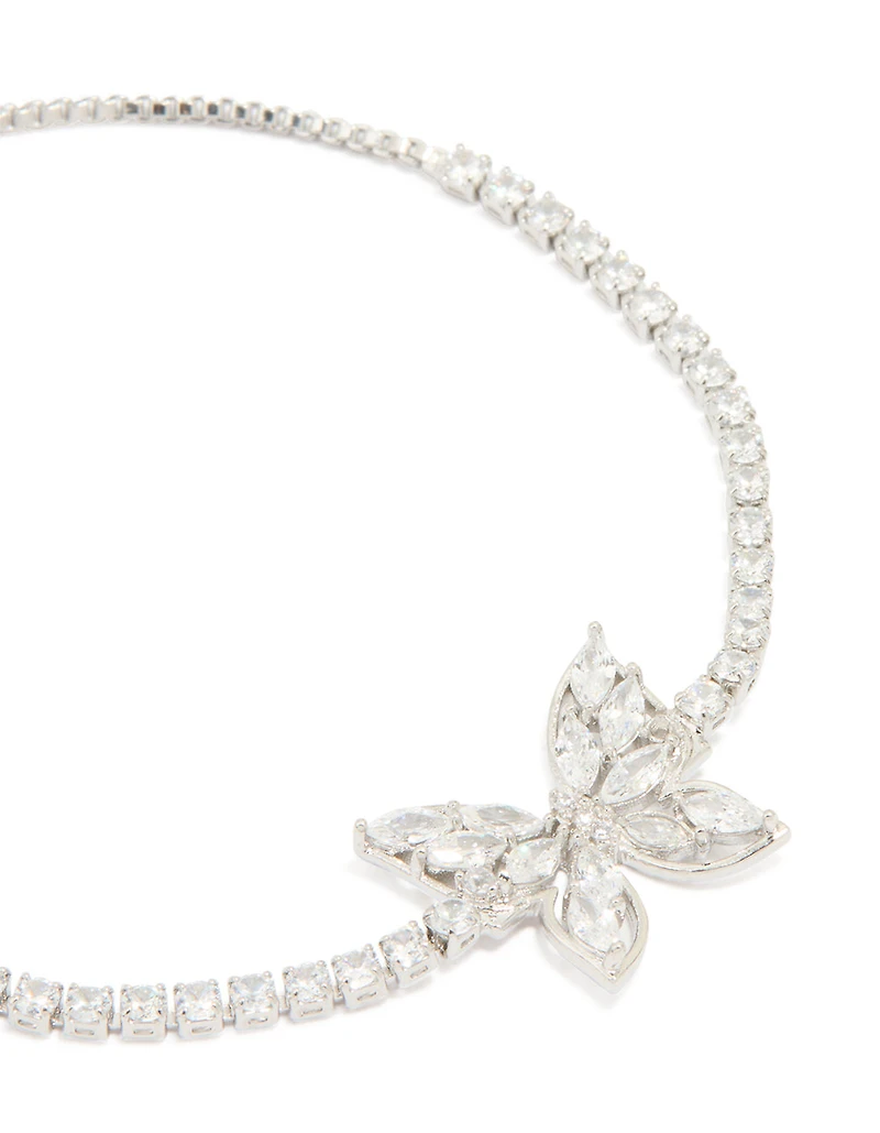 Silver Cubic Zirconia Butterfly Toggle Bracelet