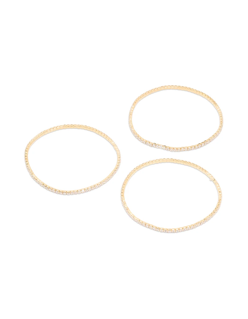 Gold Cubic Zirconia Fine Cupchain Tennis Stretch Bracelets 3-Pack