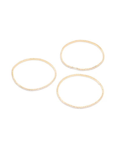 Gold Cubic Zirconia Fine Cupchain Tennis Stretch Bracelets 3-Pack