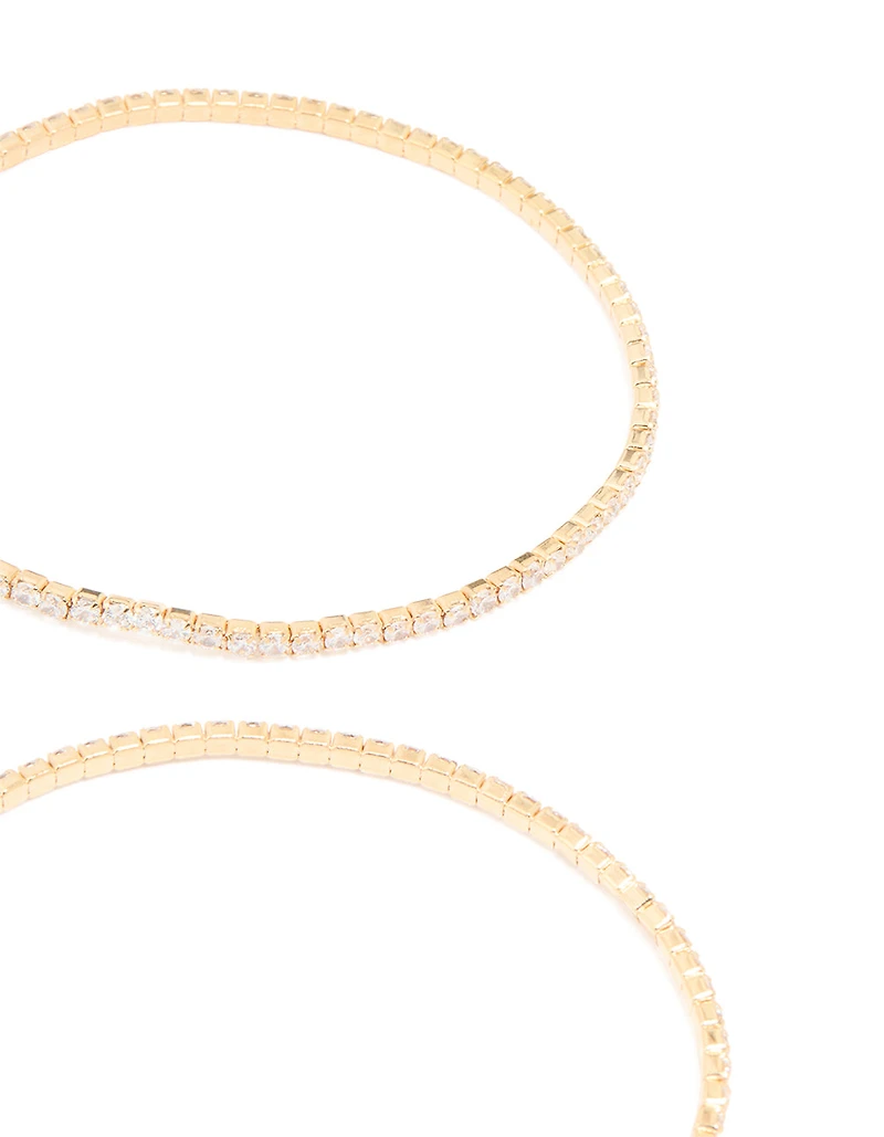 Gold Cubic Zirconia Fine Cupchain Tennis Stretch Bracelets 3-Pack